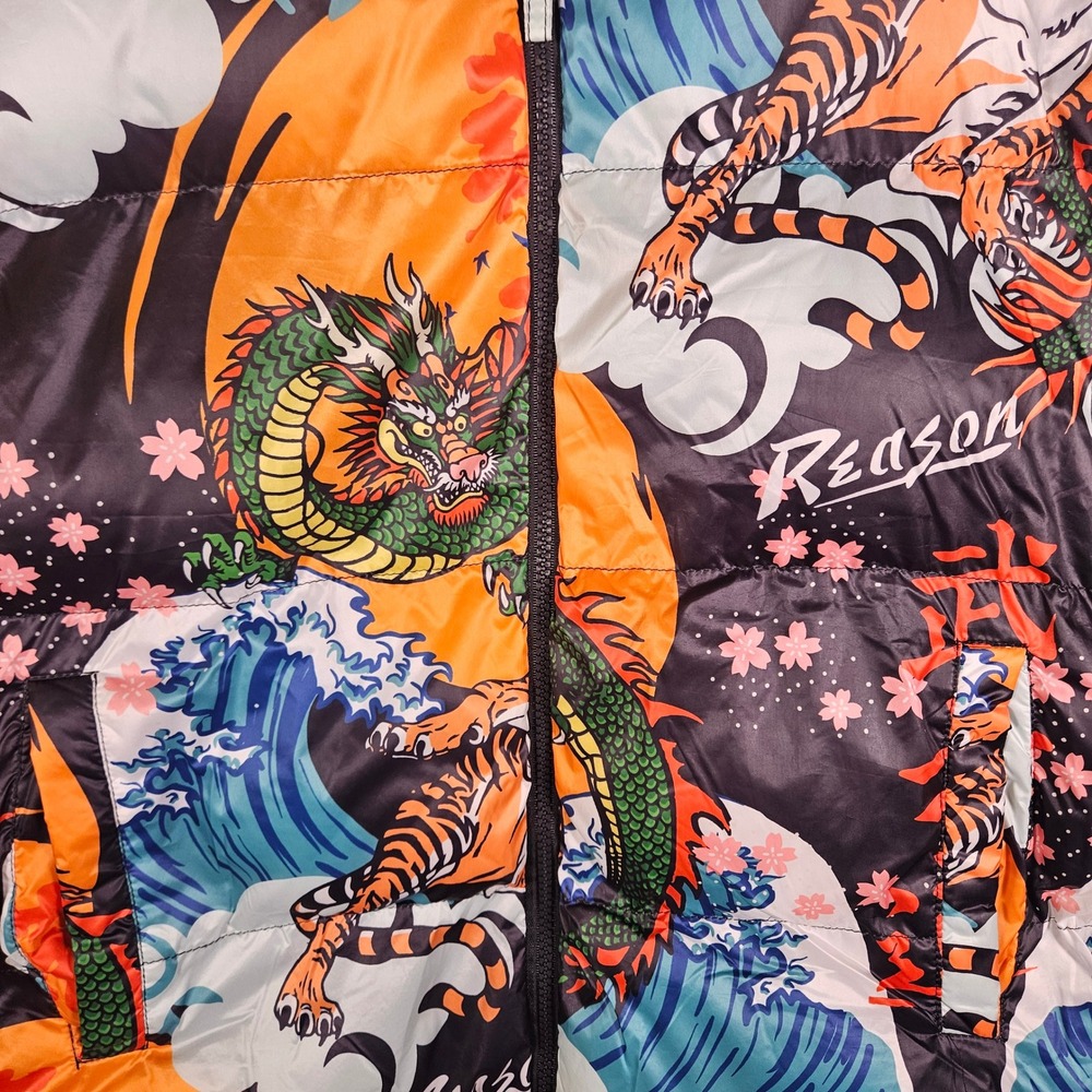 Reason Mens Puffer Jacket Graphic Great Wave Streetwear Hypebeast Urban Sz M - Picture 2 of 10
